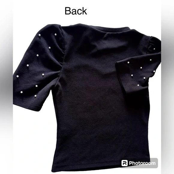 SHEIN sexy lil top, mesh & pearl accents on black, mock turtleneck, M. NWOT - Picture 5 of 8